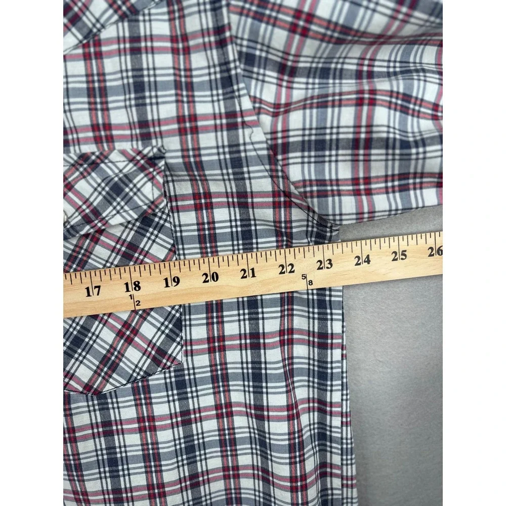 Williams Bay Mens Western Pearl Snap Shirt Plaid Short Sleeve Navy Red White L